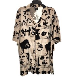 Beetlejuice Men's Print Light Gray Button Down Shirt, Size 2X. NWT
